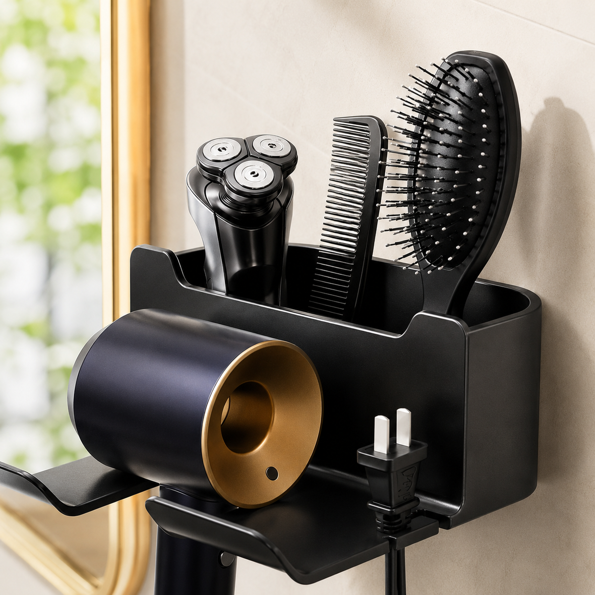 No-Drill Hair Dryer Holder & Vanity Caddy