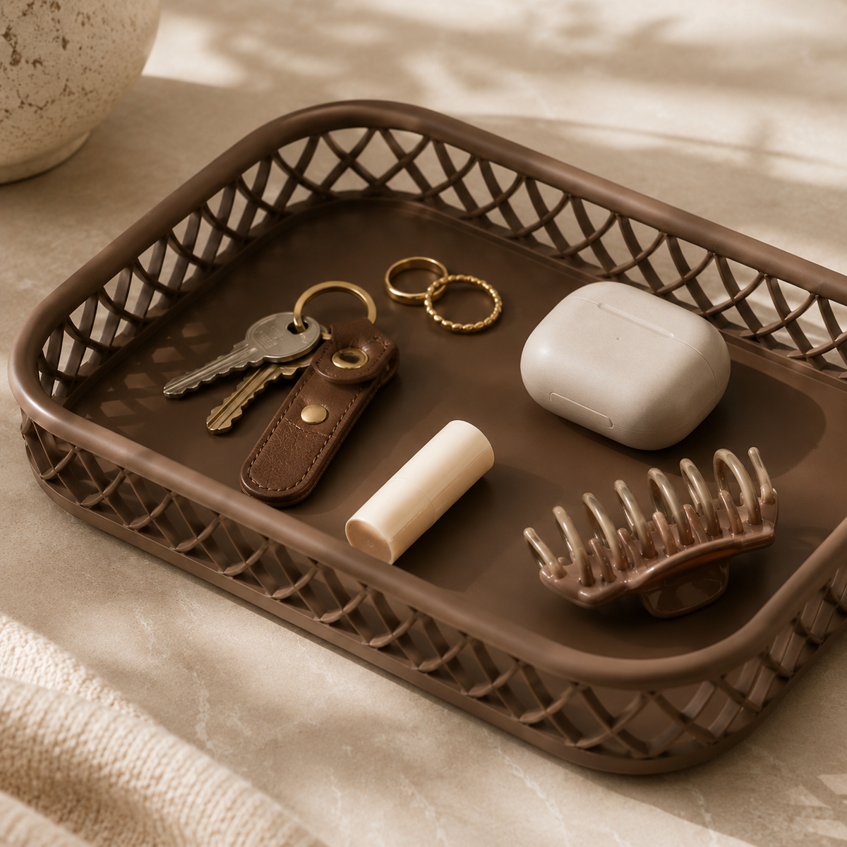 Woven-Lattice Desktop Catchall Tray