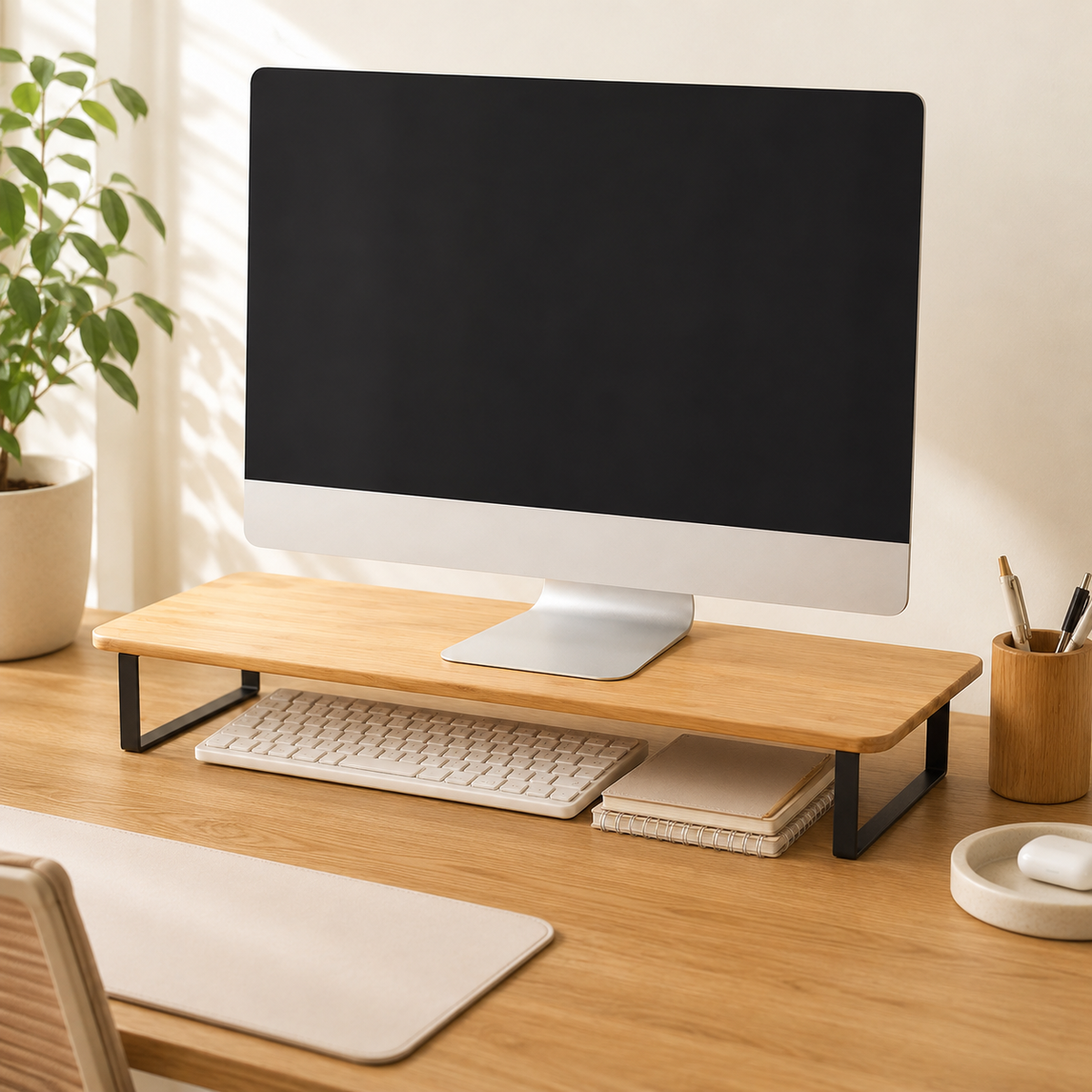 Bamboo Monitor Riser Desk Shelf