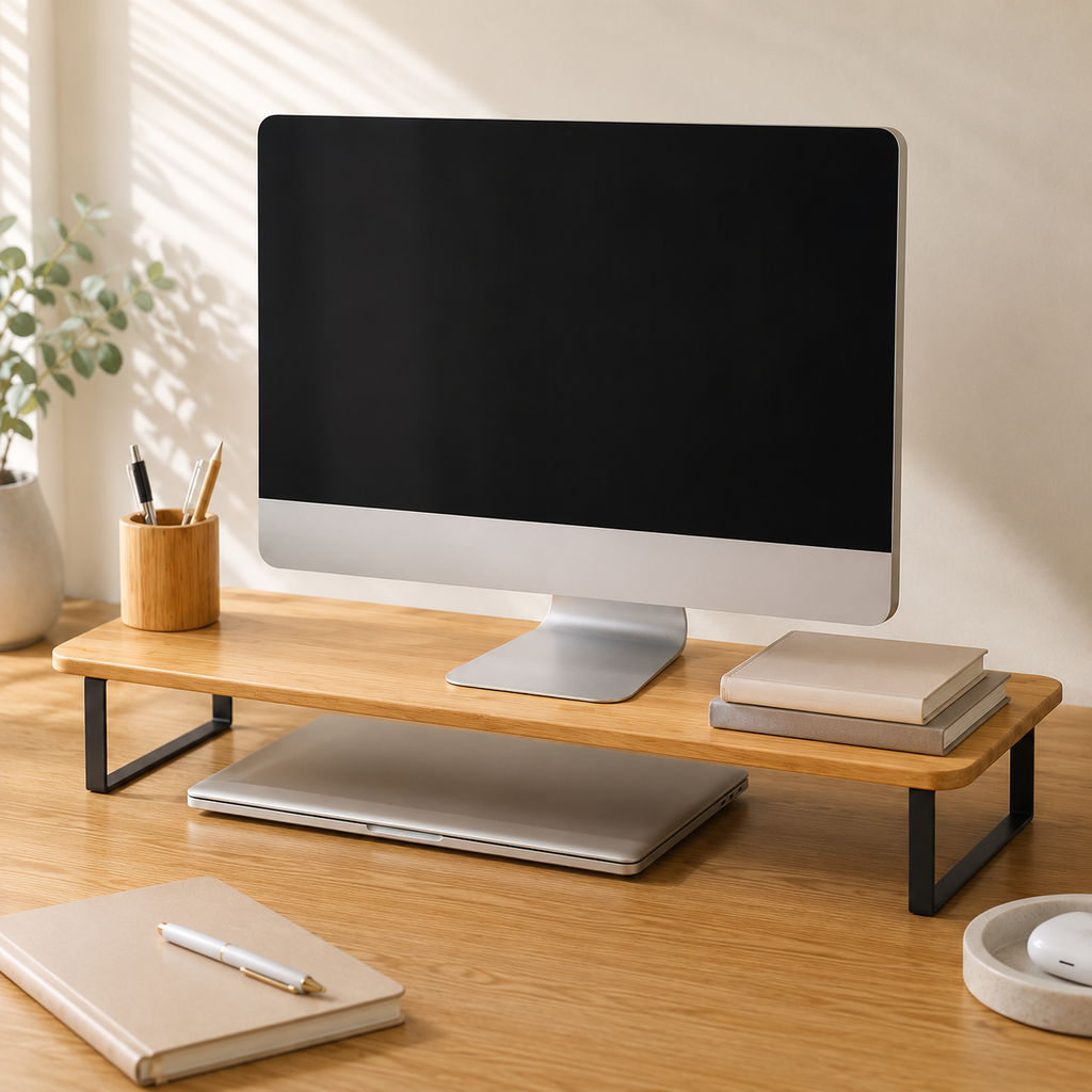 Bamboo Monitor Riser Desk Shelf