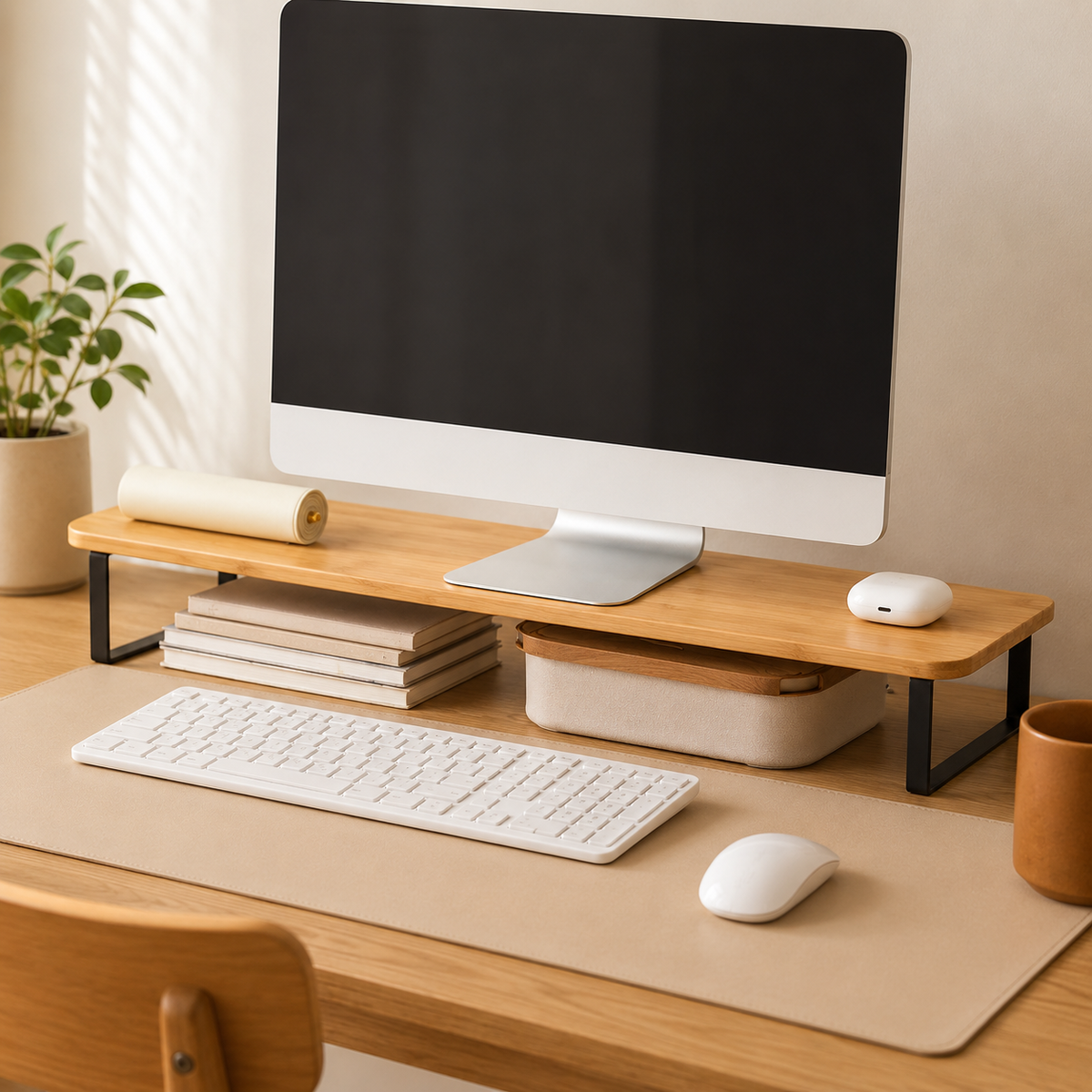 Bamboo Monitor Riser Desk Shelf