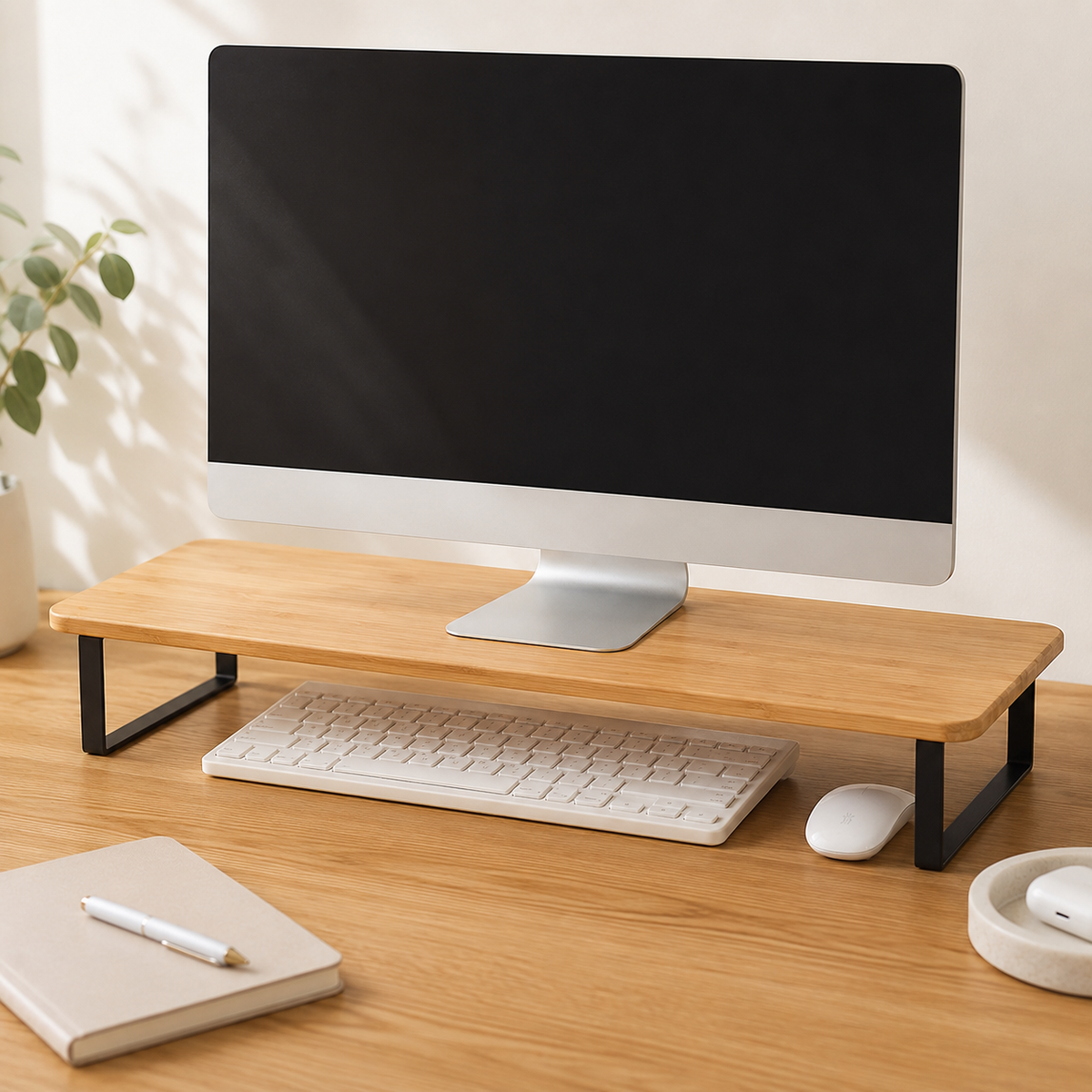 Bamboo Monitor Riser Desk Shelf