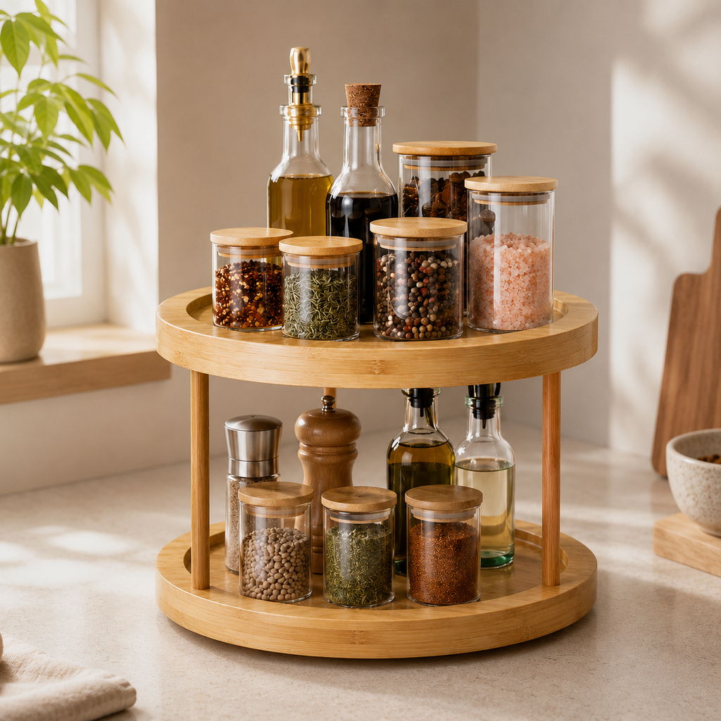 2-Tier Bamboo Lazy Susan Turntable