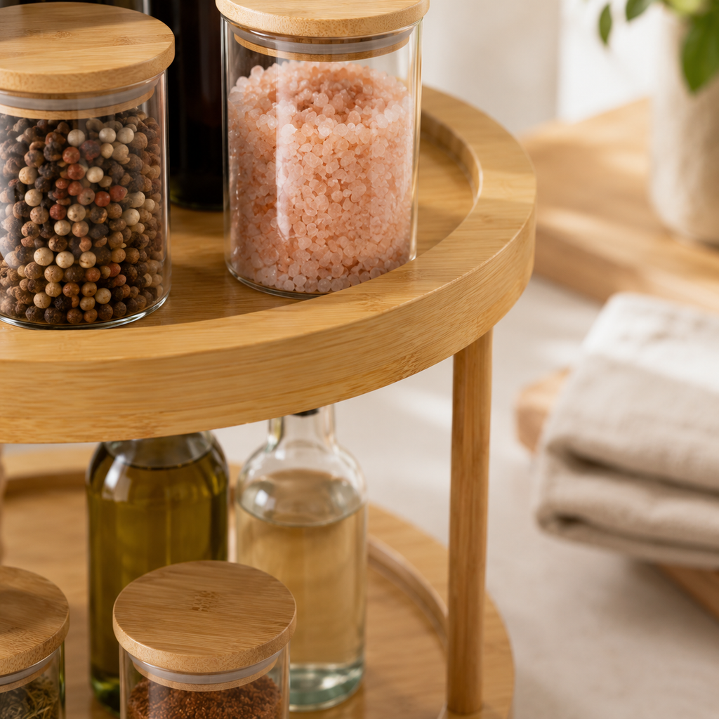 2-Tier Bamboo Lazy Susan Turntable