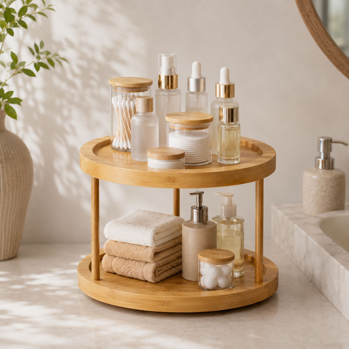 2-Tier Bamboo Lazy Susan Turntable