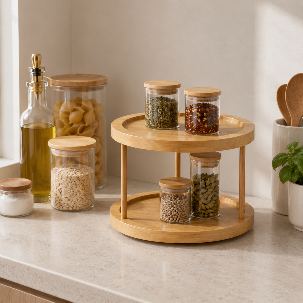 2-Tier Bamboo Lazy Susan Turntable