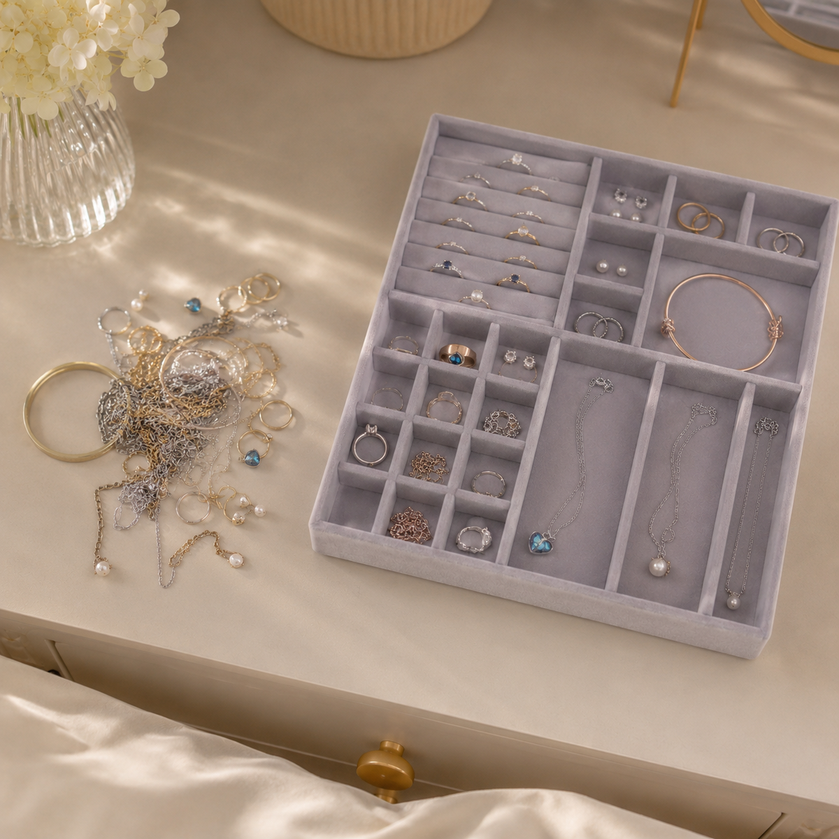 Velvet Jewelry Organizer Tray