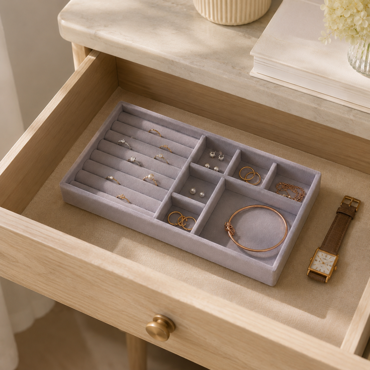 Velvet Jewelry Organizer Tray
