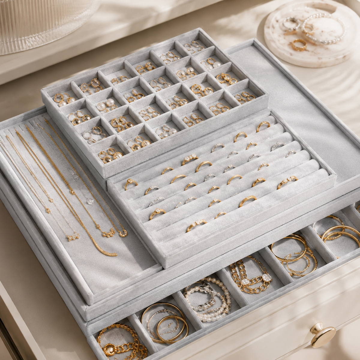 Stackable Velvet Jewelry Tray