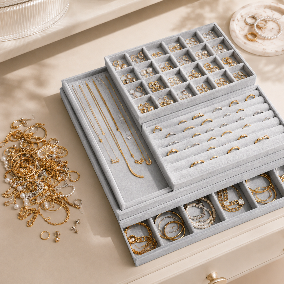 Stackable Velvet Jewelry Tray