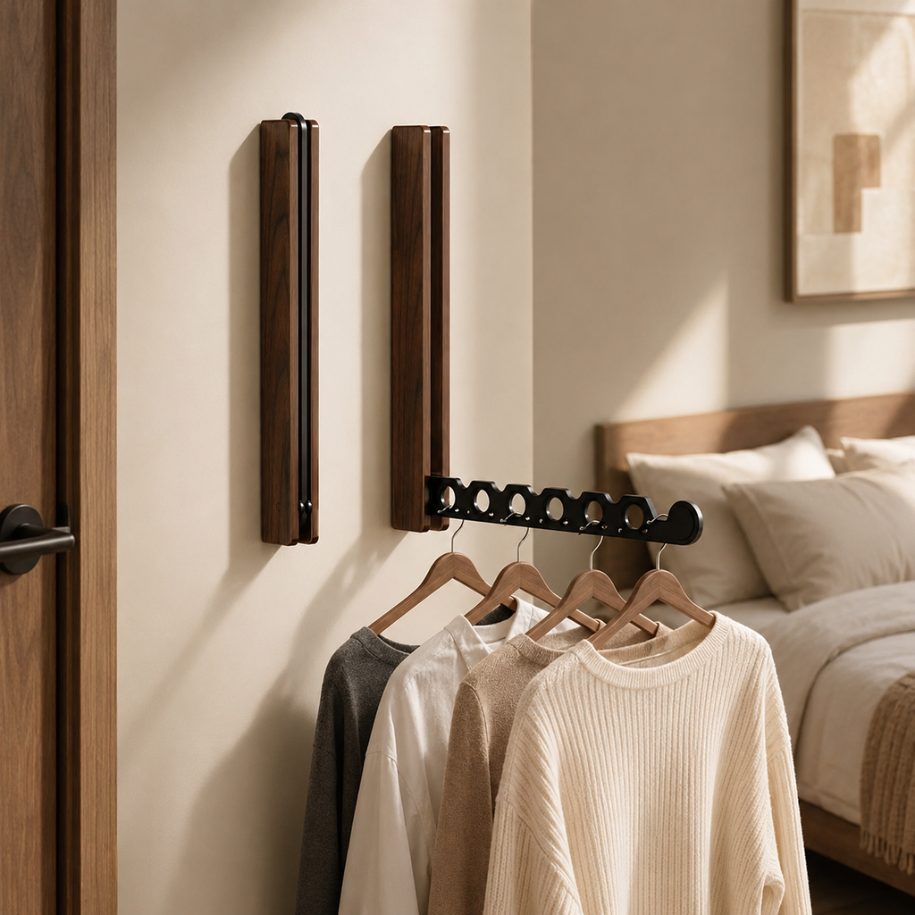 Walnut Folding Wall-Mounted Clothes Hanger