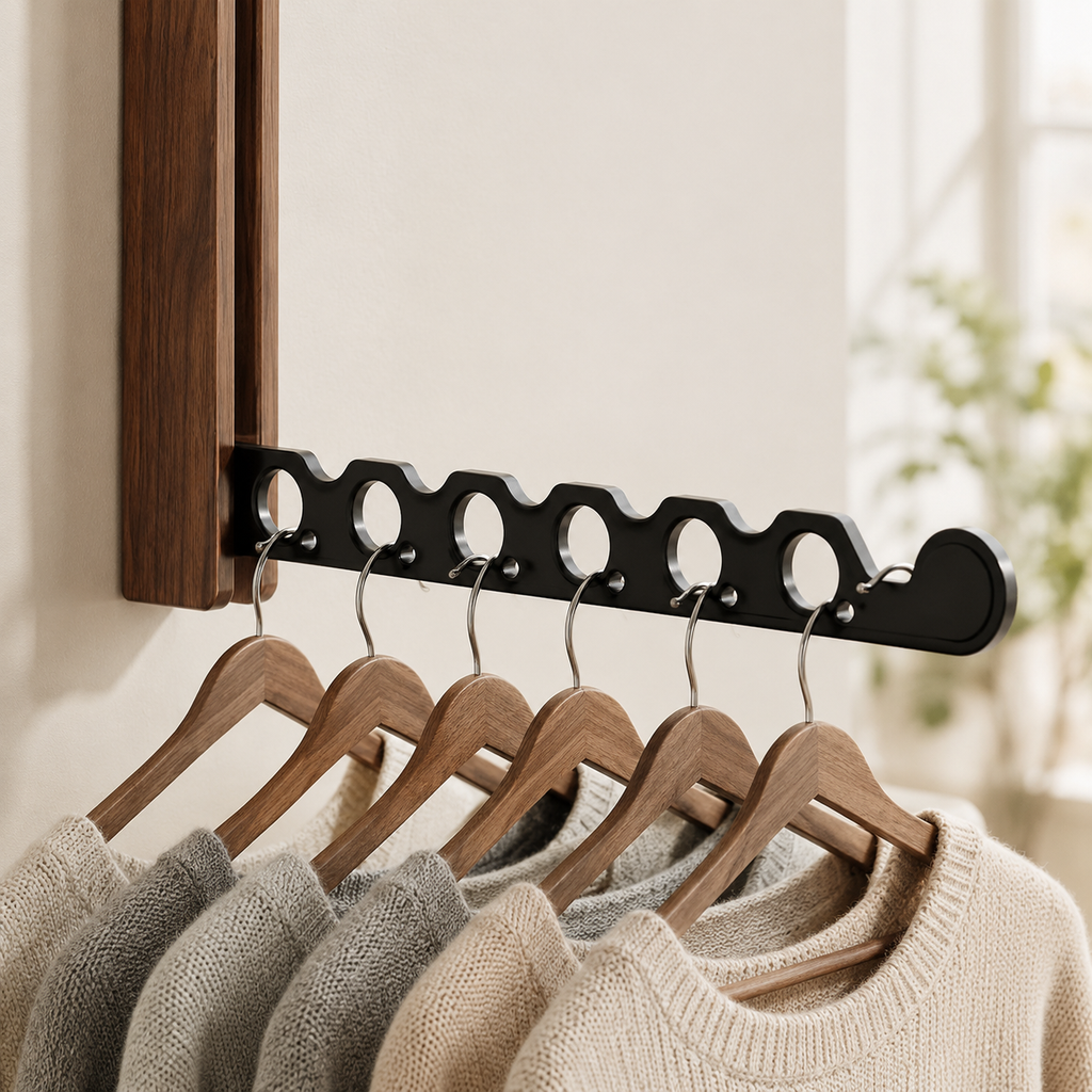 Walnut Folding Wall-Mounted Clothes Hanger