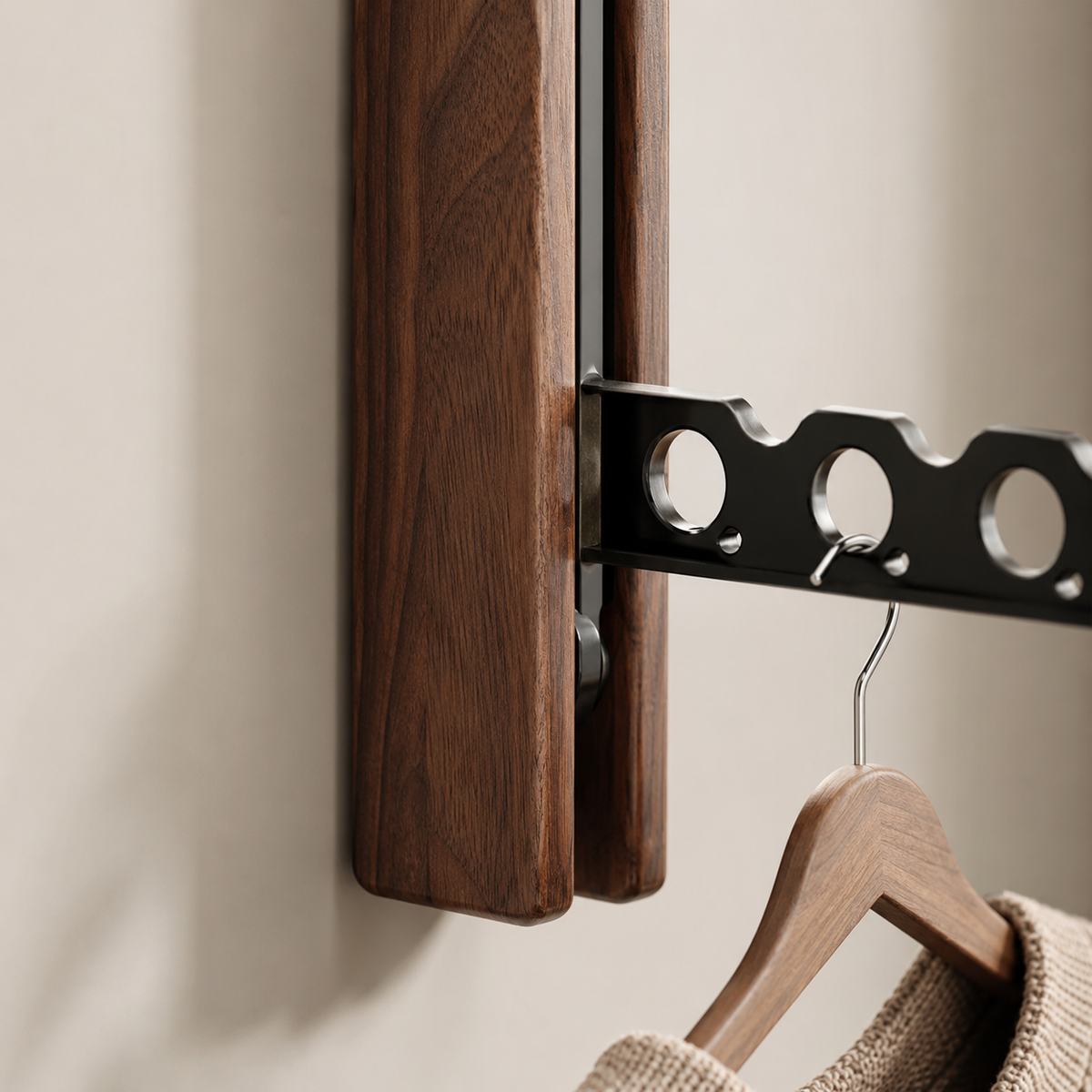 Walnut Folding Wall-Mounted Clothes Hanger