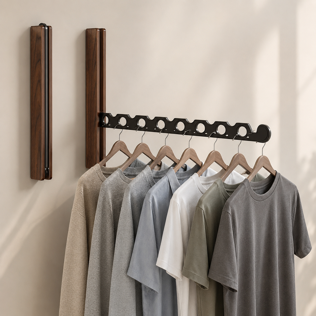 Walnut Folding Wall-Mounted Clothes Hanger
