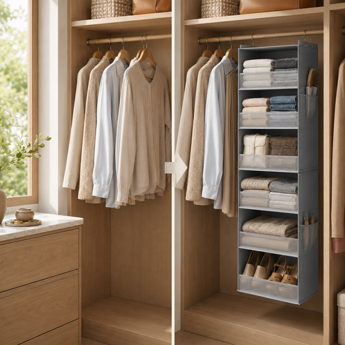 6-Shelf Hanging Closet Organizer with Side Pockets