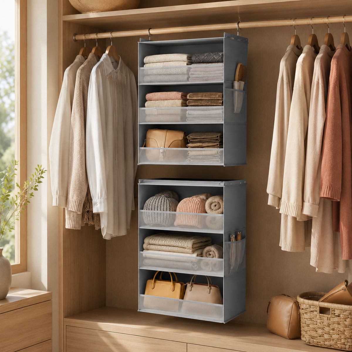 6-Shelf Hanging Closet Organizer with Side Pockets