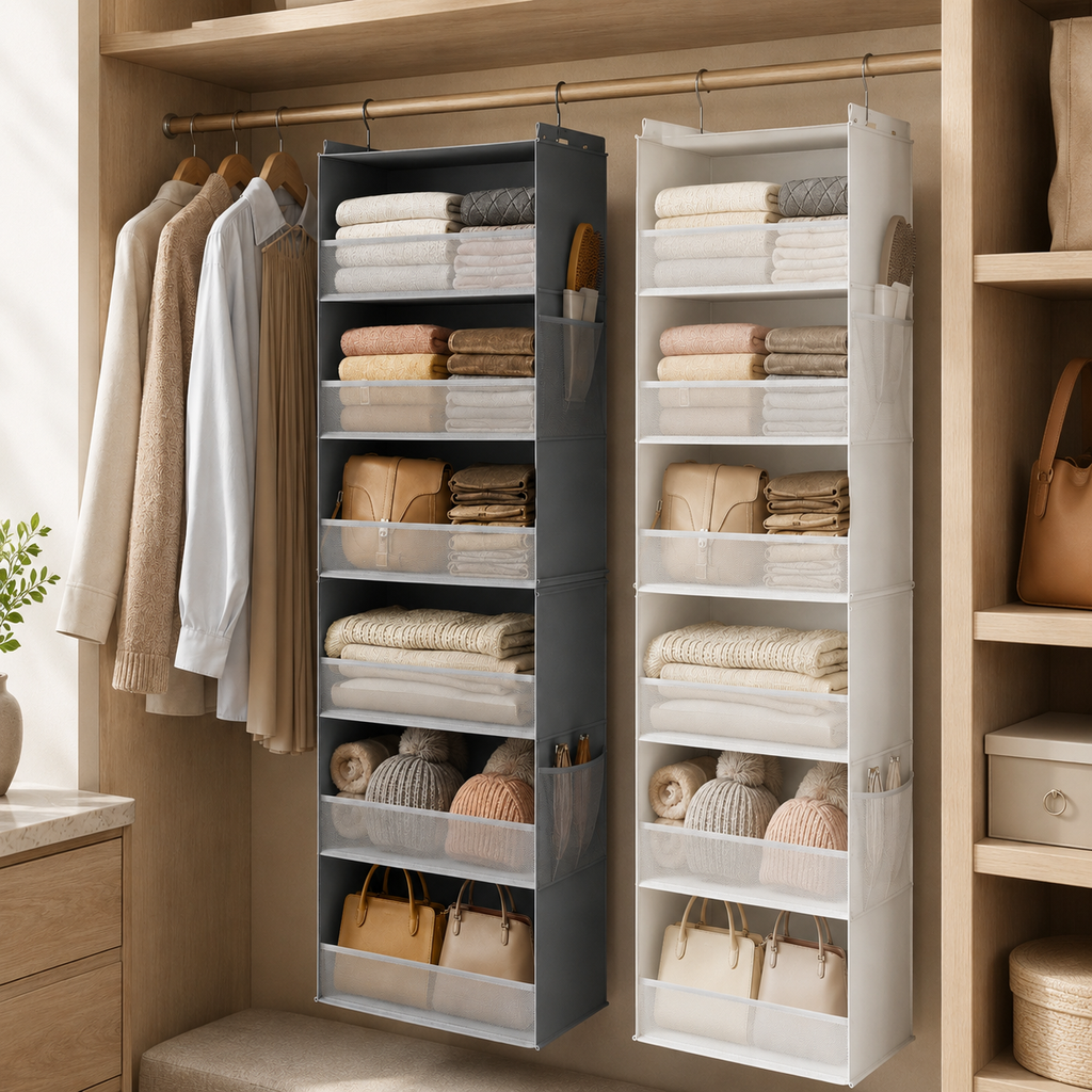 6-Shelf Hanging Closet Organizer with Side Pockets
