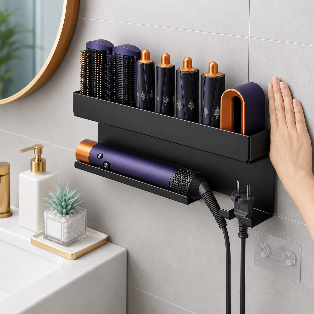 No-Drill Hair Tool Organizer Shelf