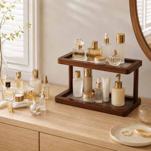 2-Tier Walnut Bamboo Countertop Shelf