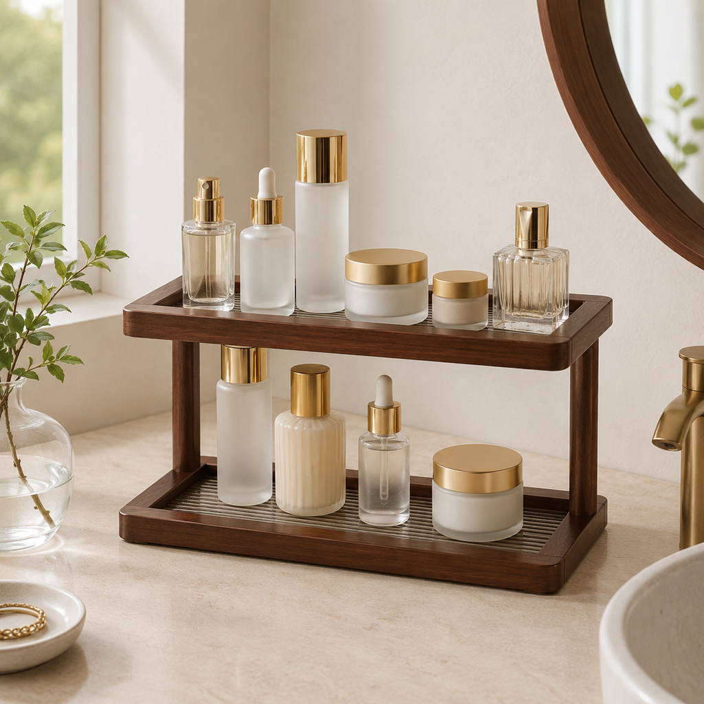 2-Tier Walnut Bamboo Countertop Shelf