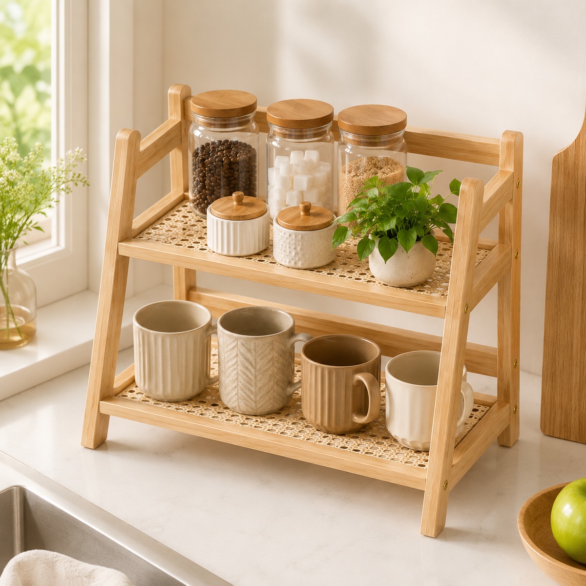 2-Tier Bamboo Ladder Countertop Shelf