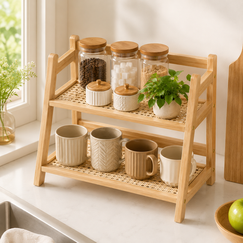 2-Tier Bamboo Ladder Countertop Shelf