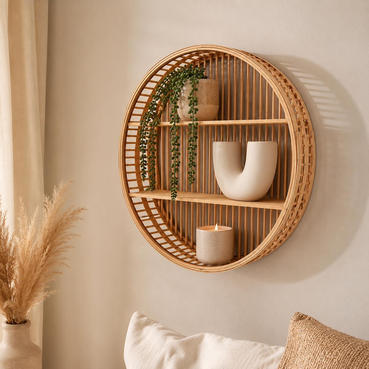 Round Bamboo Wall Shelf