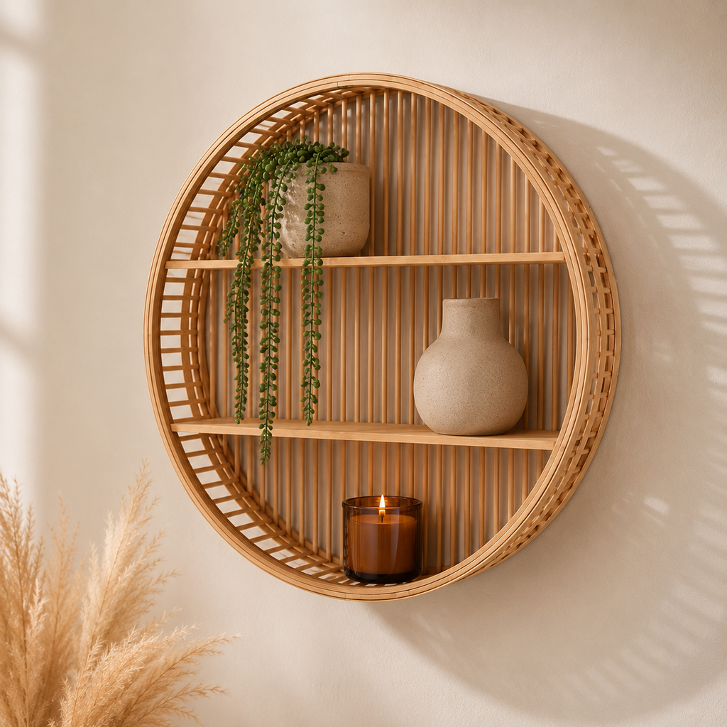 Round Bamboo Wall Shelf