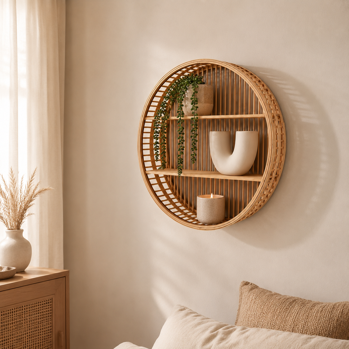 Round Bamboo Wall Shelf