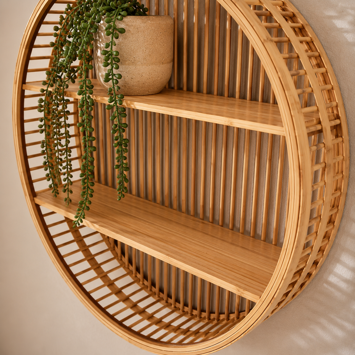 Round Bamboo Wall Shelf