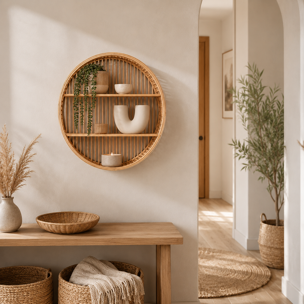 Round Bamboo Wall Shelf
