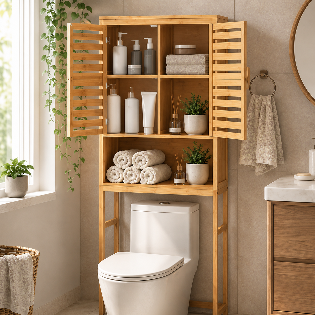 Bamboo Over-Toilet Storage Cabinet