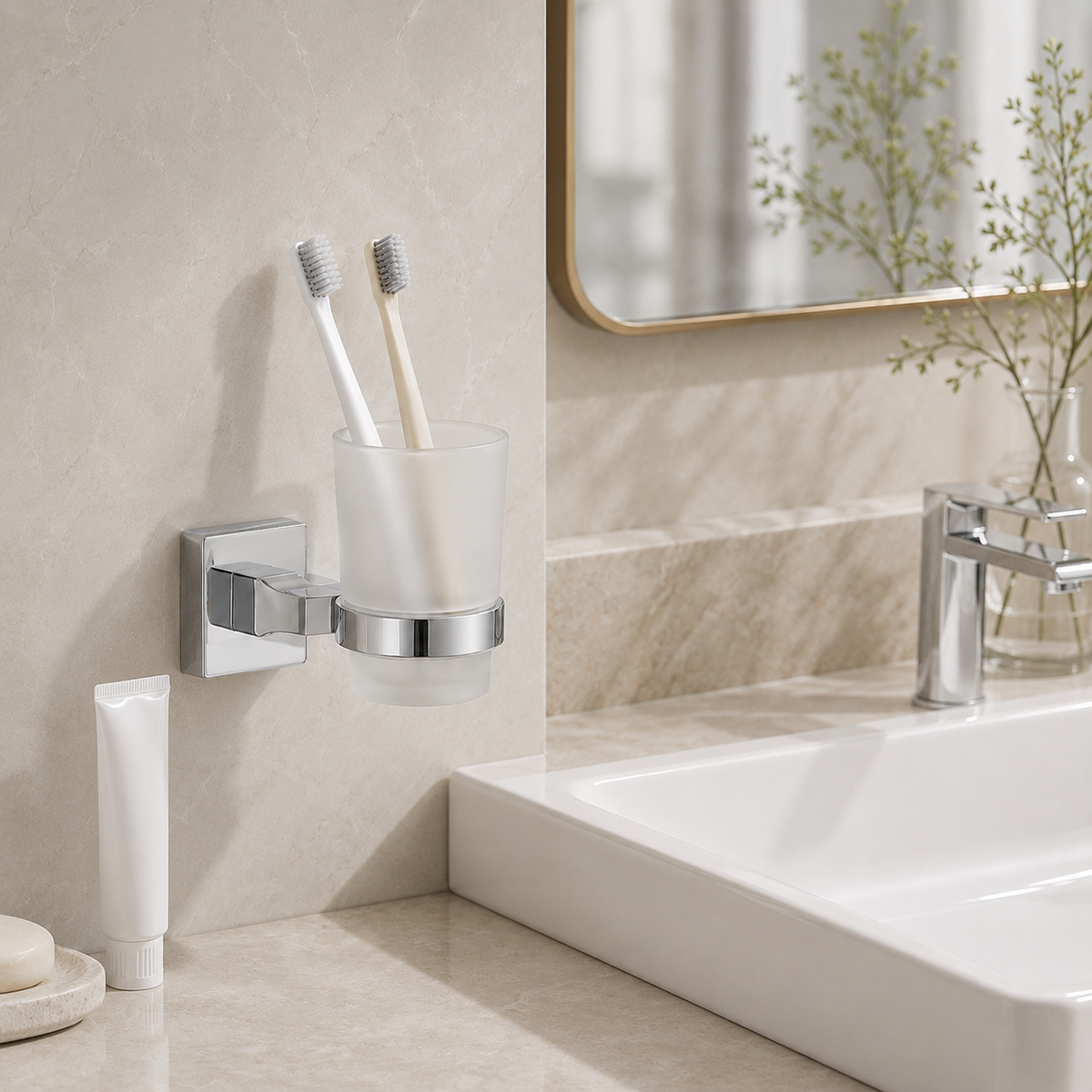 Wall-Mounted Toothbrush Holder & Cup