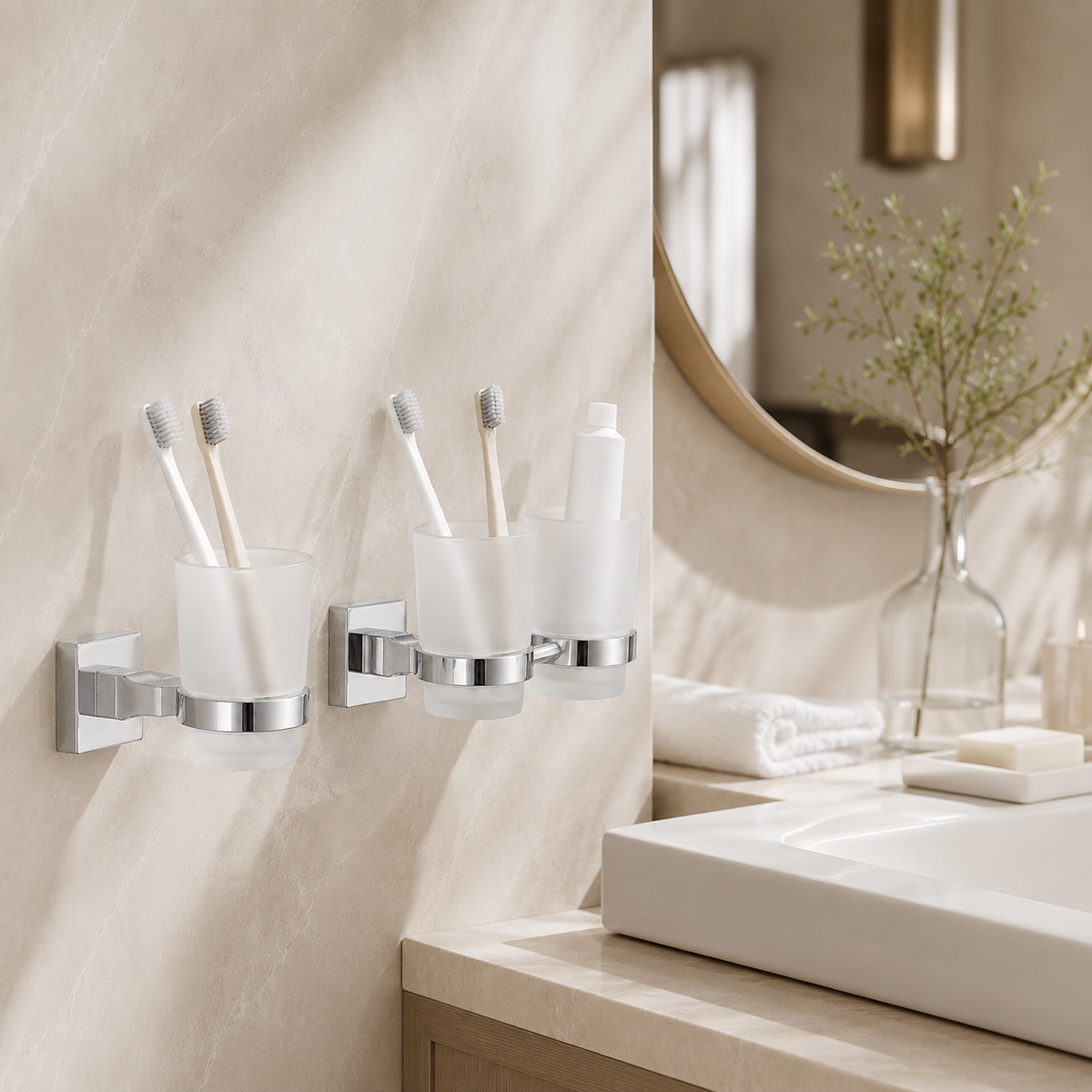 Wall-Mounted Toothbrush Holder & Cup