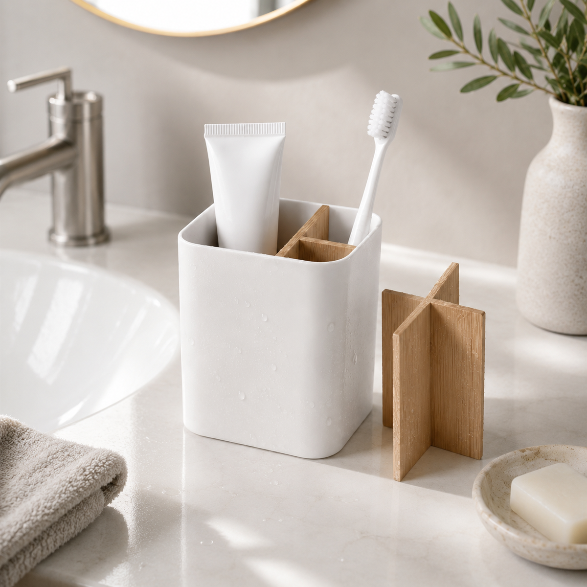 Bamboo Toothbrush & Toothpaste Holder
