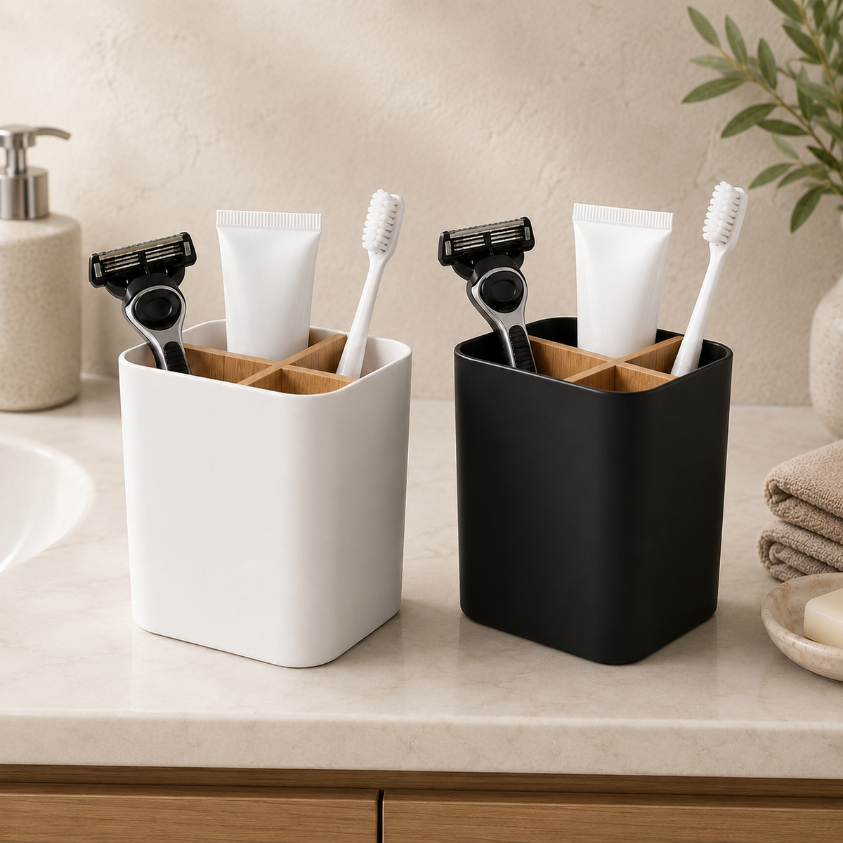 Bamboo Toothbrush & Toothpaste Holder