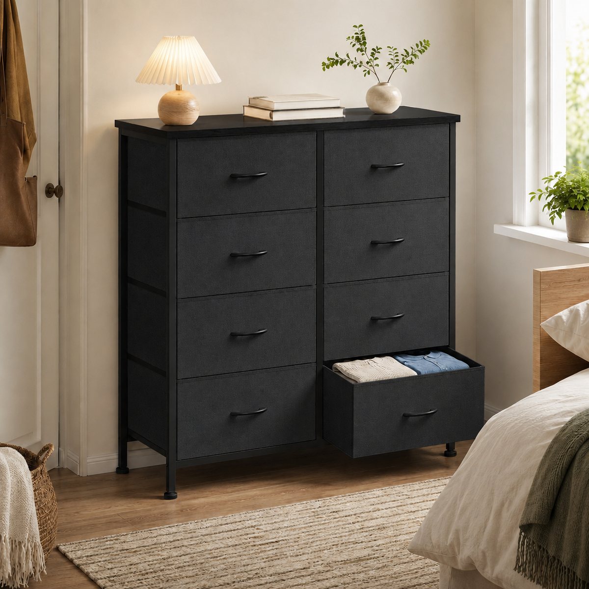 8-Drawer Fabric Dresser with Wood Top
