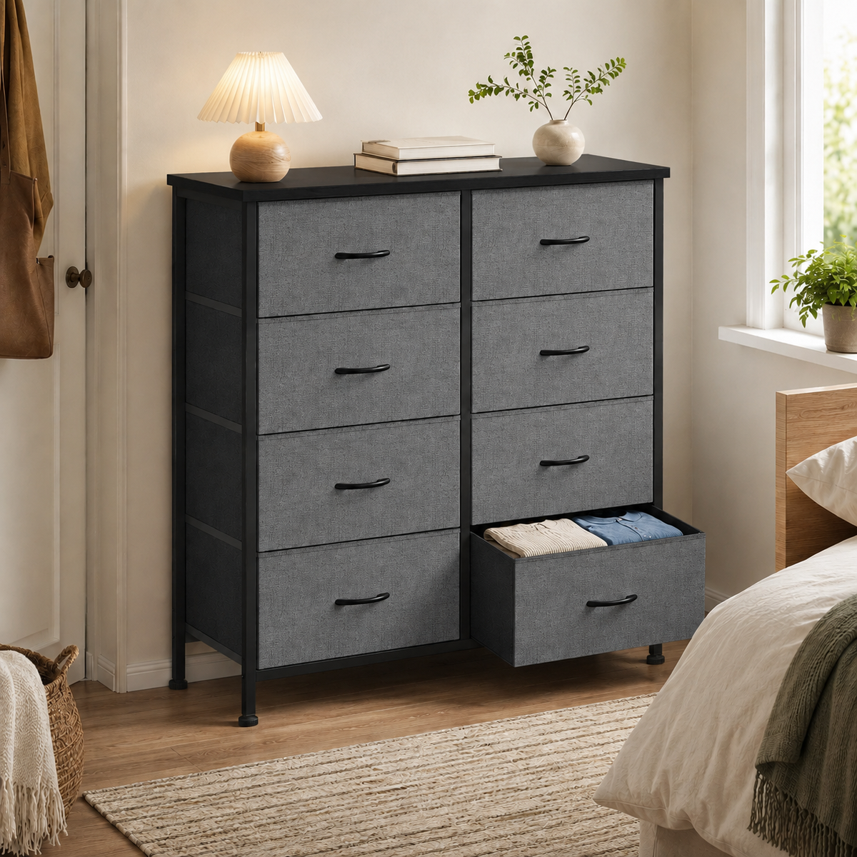 8-Drawer Fabric Dresser with Wood Top