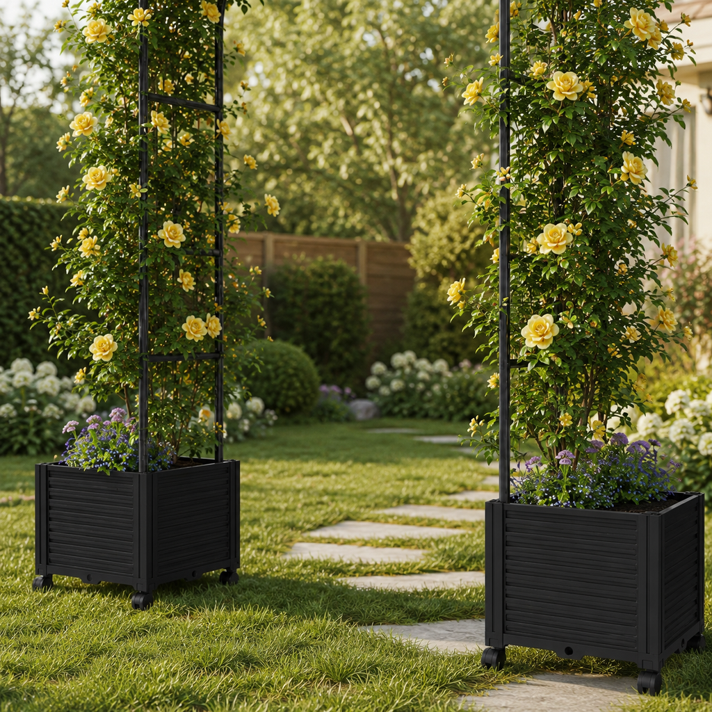 Steel Garden Arch with Rolling Planter Boxes