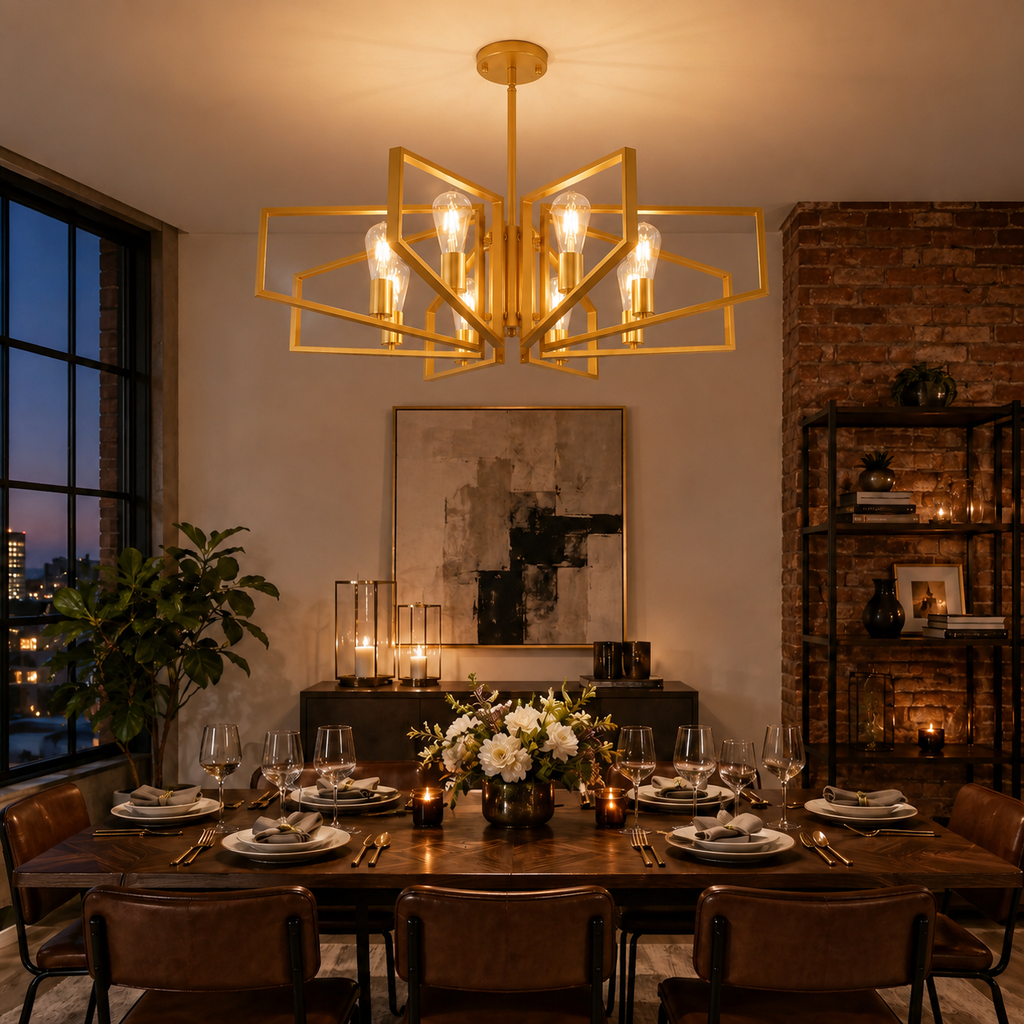 Black and Gold Geometric 8-Light Chandelier