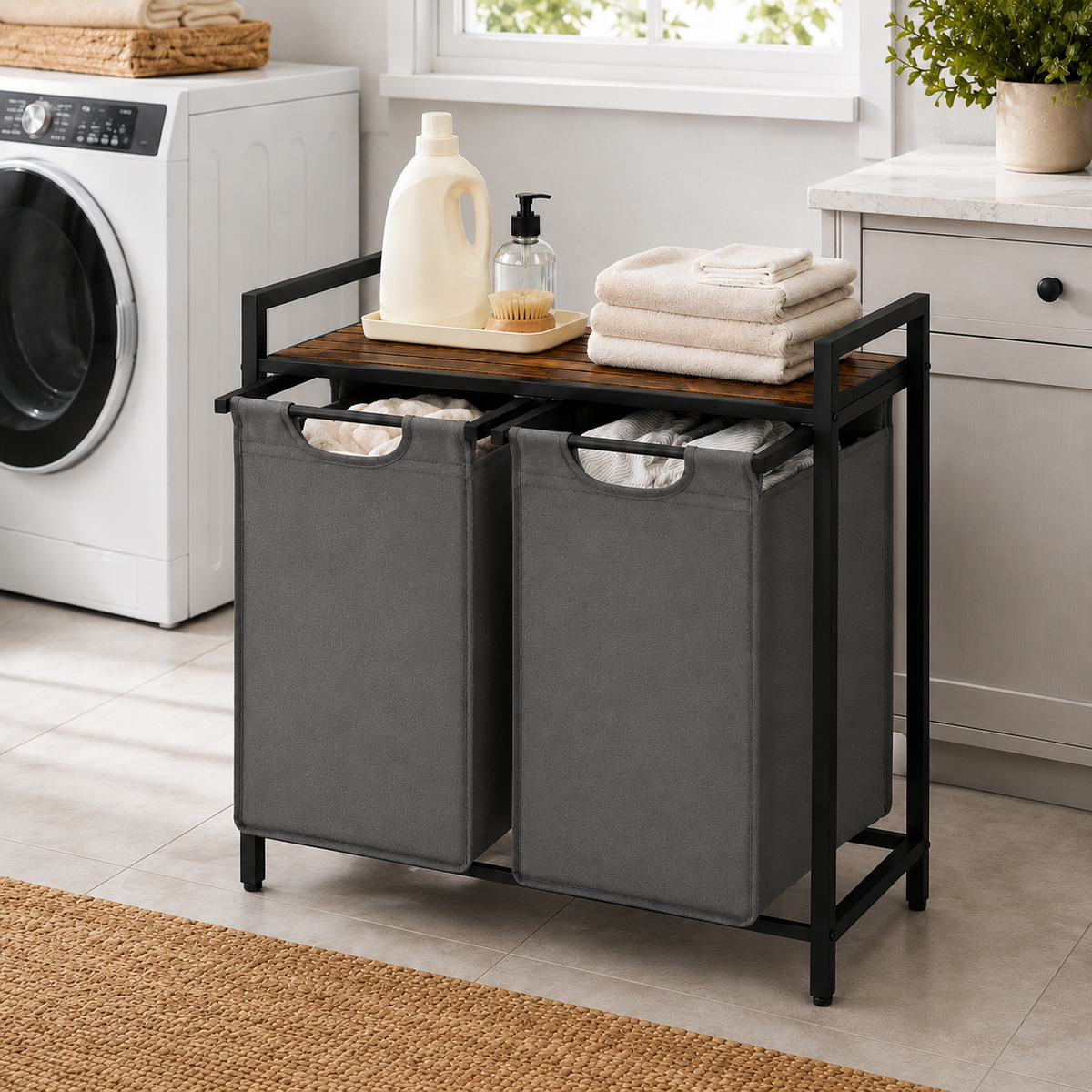 2-Bag Laundry Sorter with Frame
