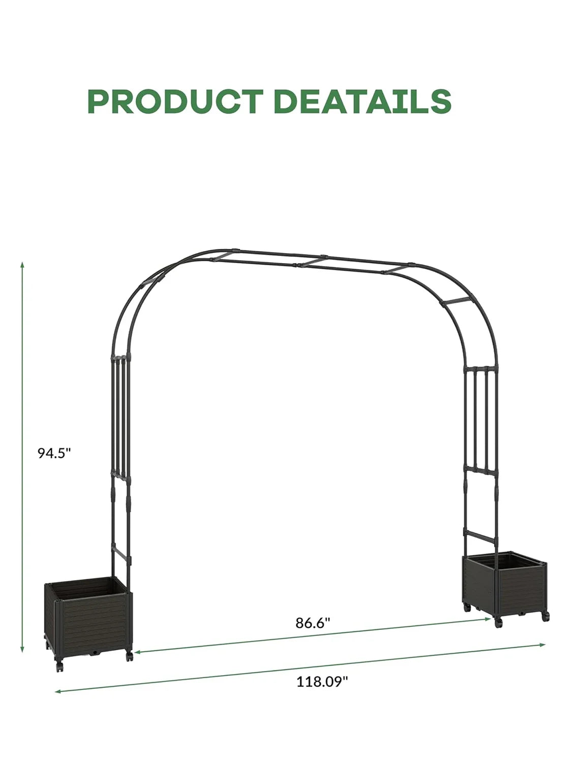 Steel Garden Arch with Rolling Planter Boxes