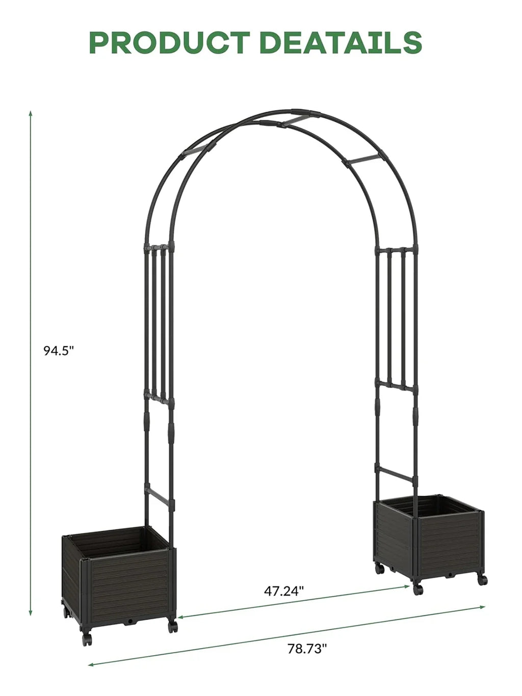 Steel Garden Arch with Rolling Planter Boxes