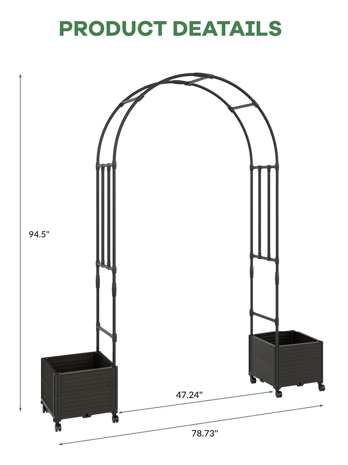 Steel Garden Arch with Rolling Planter Boxes