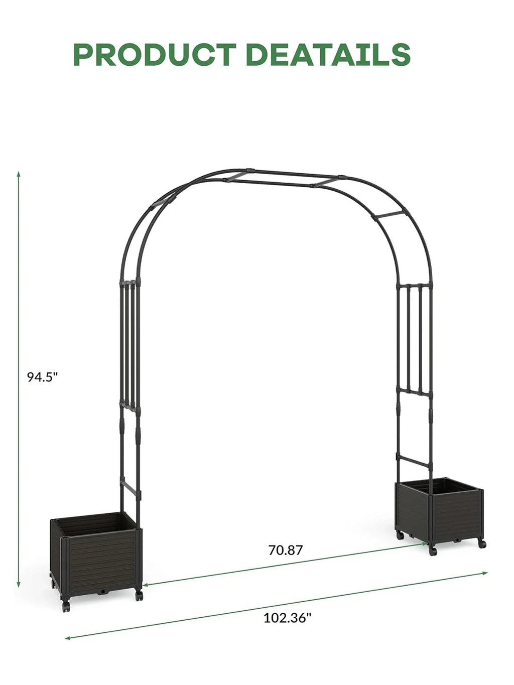 Steel Garden Arch with Rolling Planter Boxes