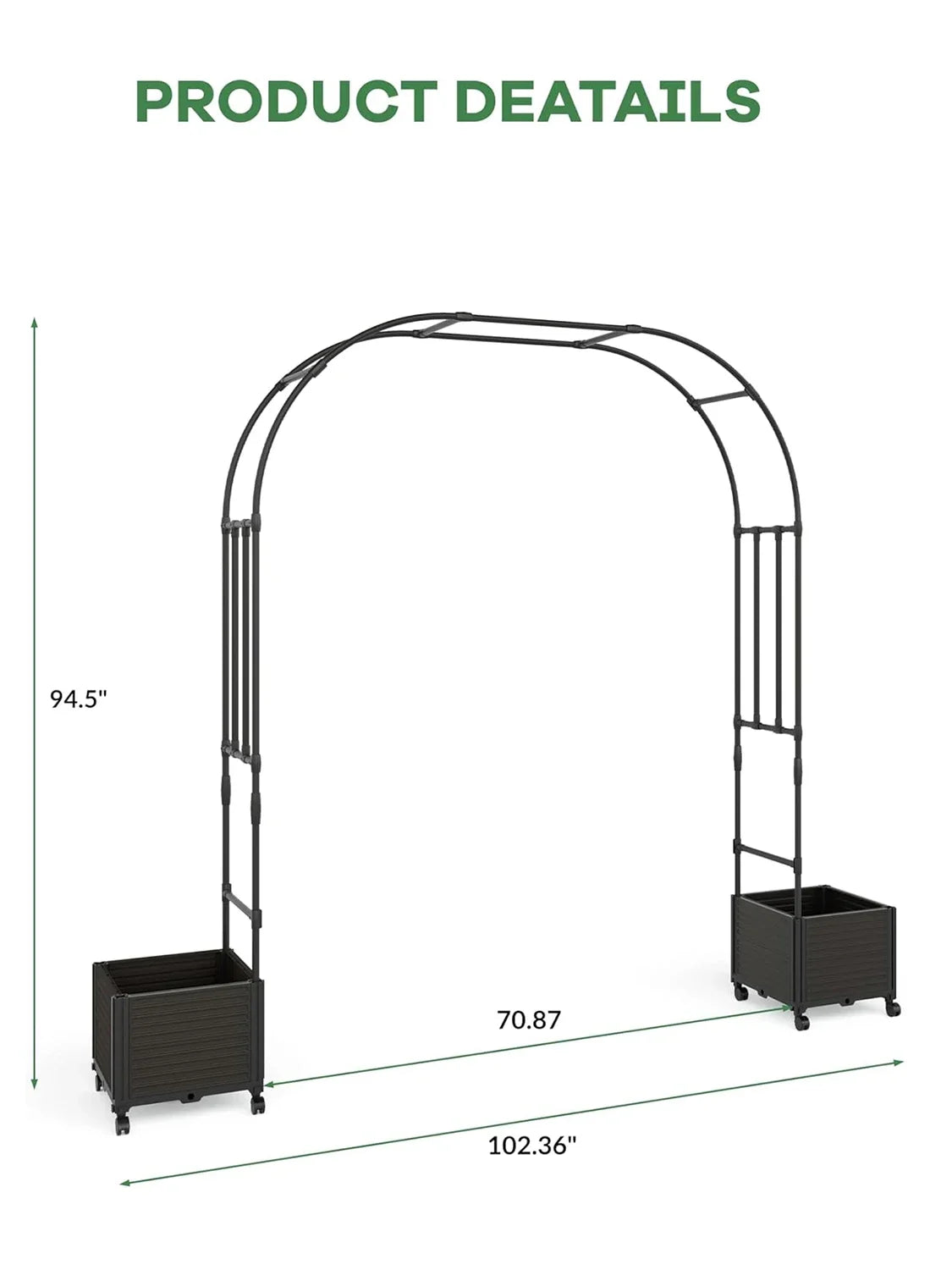 Steel Garden Arch with Rolling Planter Boxes