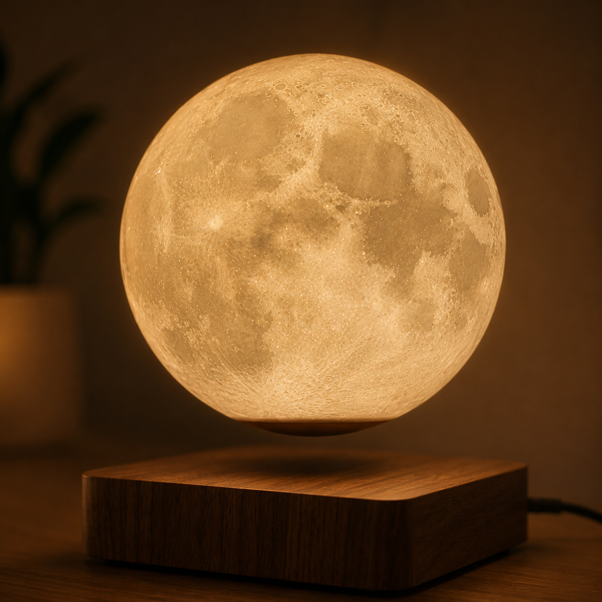 Levitating Moon Lamp with Wood Base