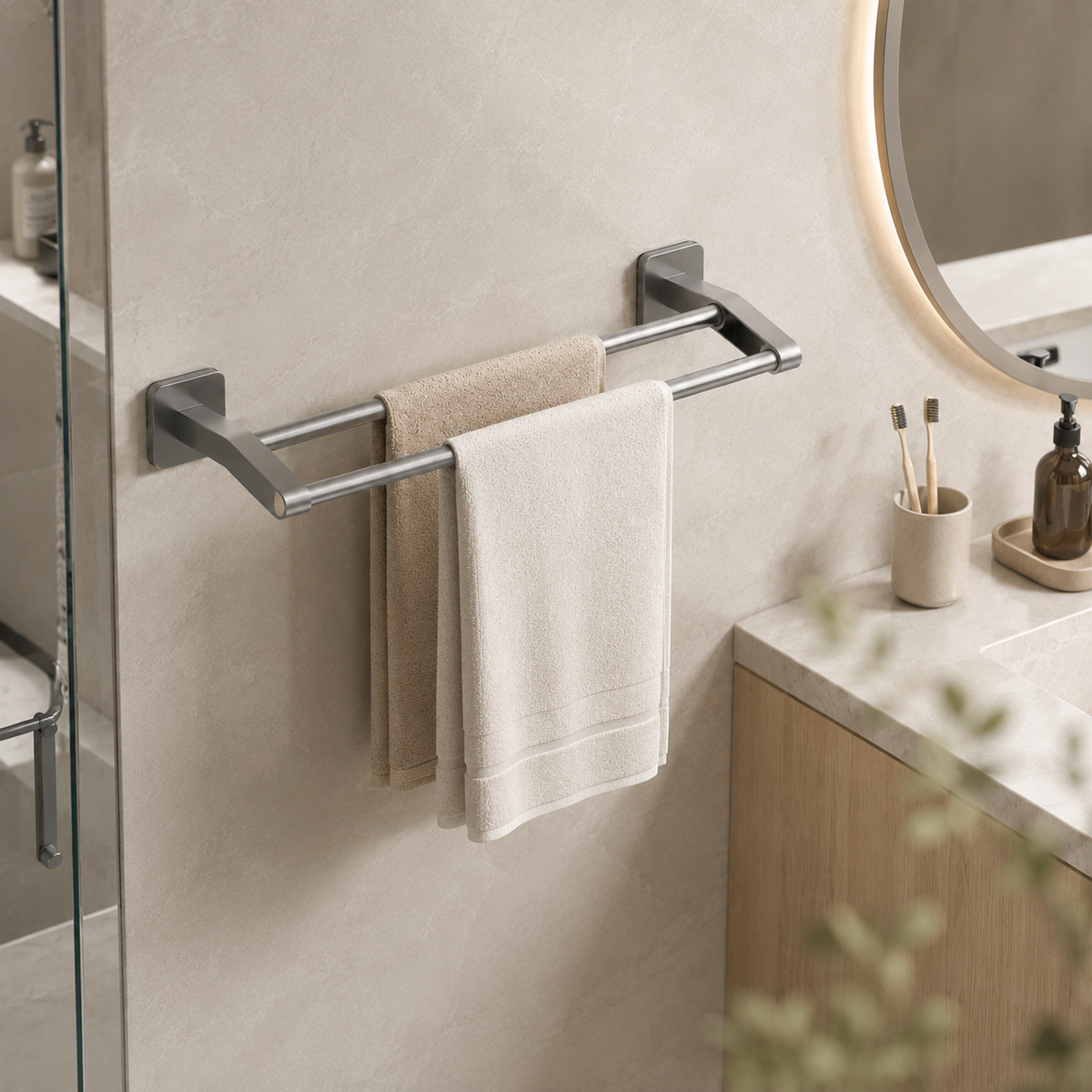No-Drill Double Towel Bar