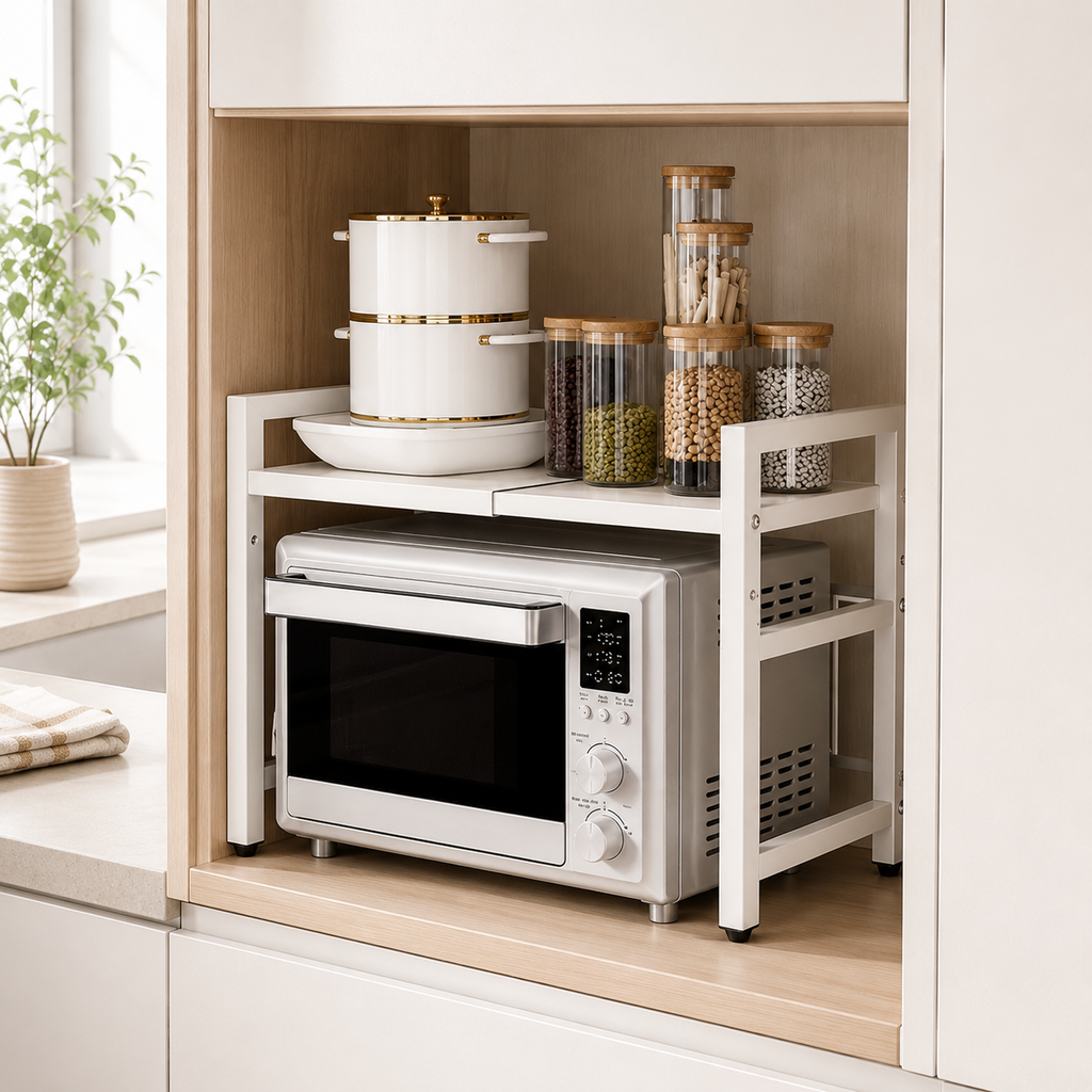 Retractable 2-Tier Kitchen Shelf