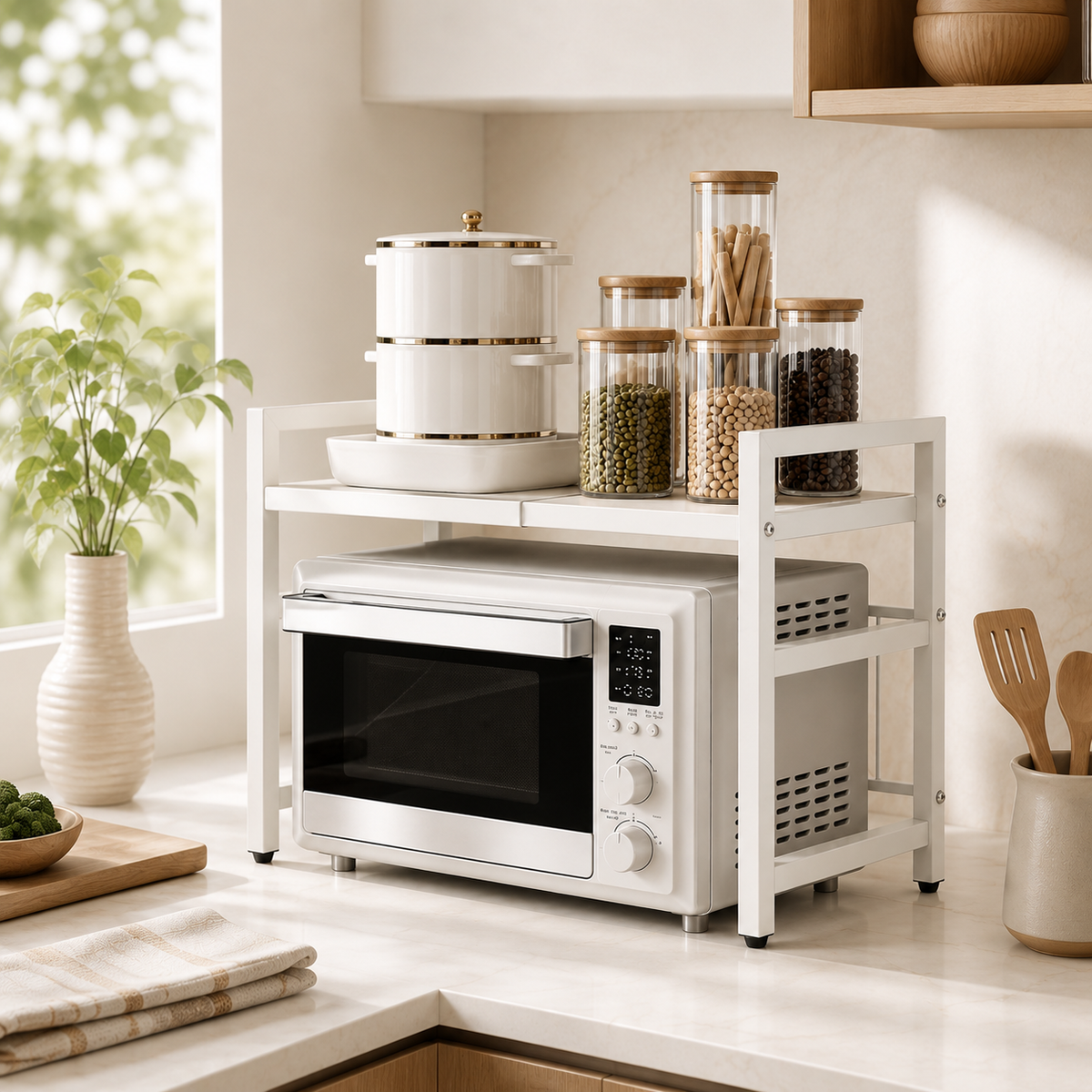 Retractable 2-Tier Kitchen Shelf